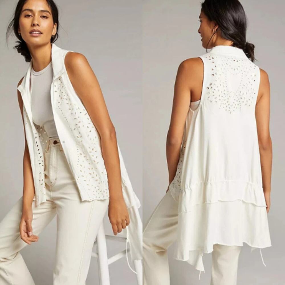 Forever That Girl Anthropologie Eyelet Buttondown Blouse Ivory Women's XS/S NWT